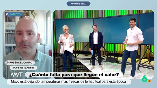 Cristina Pardo, a Rubén del Campo (AEMET): "No estamos preparados para que nos digas que no será un verano caluroso" Cristina Pardo, Iñaki López, Francisco Cacho y Rubén del Campo, portavoz de AEMET, mantienen un divertido diálogo sobre la relación entre esta primavera lluviosa y la posibilidad de tener un verano caluroso.