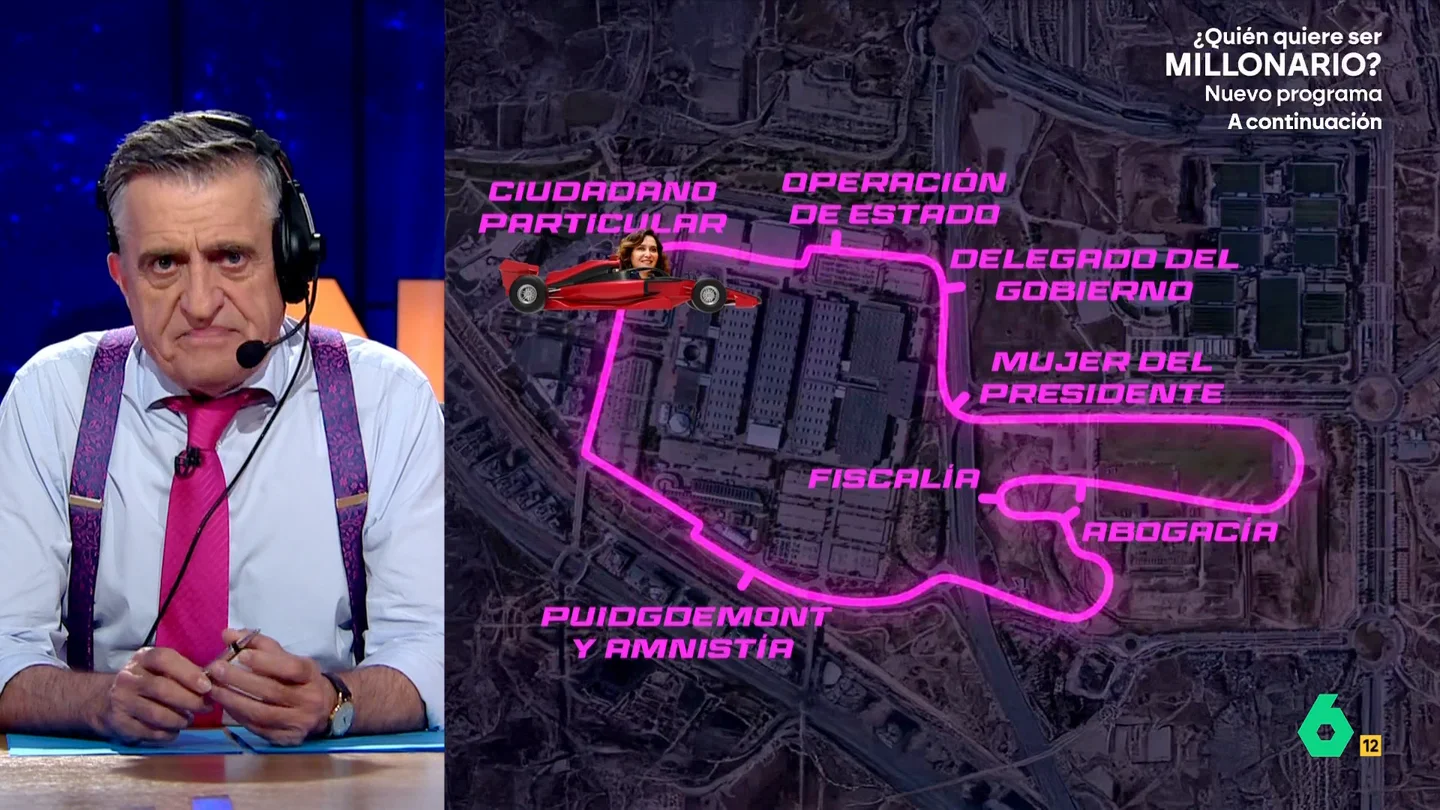 Wyoming, a Ayuso tras negar conocer al asesor fiscal de su novio: "Es el casero que les cobra 5.000 euros cada mes por el ático" Wyoming convierte en el 'Gran Premio de Fórmula Ayuso' los "volantazos" de la presidenta de la Comunidad de Madrid a la hora de hablar de su novio y su asesor fiscal, que también es quien les alquila el ático.