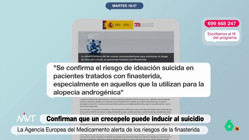 La Agencia Europea del Medicamento alerta de los riesgos de la finasterida, un crecepelo que puede inducir al suicidio