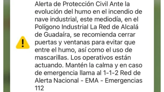 Alerta Protección Civil incendio nave industrial Alcalá de Guadaíra Alerta Protección Civil incendio nave industrial Alcalá de Guadaíra