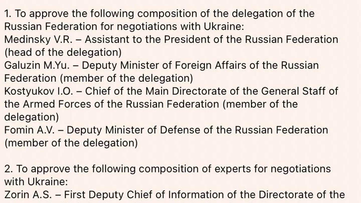 Comunicado con el que han anunciado la formación de dicha delegación rusa para las negociaciones en Estambul. Comunicado con el que han anunciado la formación de dicha delegación rusa para las negociaciones en Estambul.