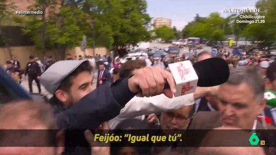 Isma Juárez se las ve con la seguridad del PP en San Isidro: "Debe ser que era un acto religioso y se podía dar hostias" Isma Juárez vuelve otro año a la pradera de San Isidro, donde además de proponer un concurso a los fans de las rosquillas tontas y listas, tiene un intenso encuentro con Alberto Núñez Feijóo y José Luis Martínez-Almeida.
