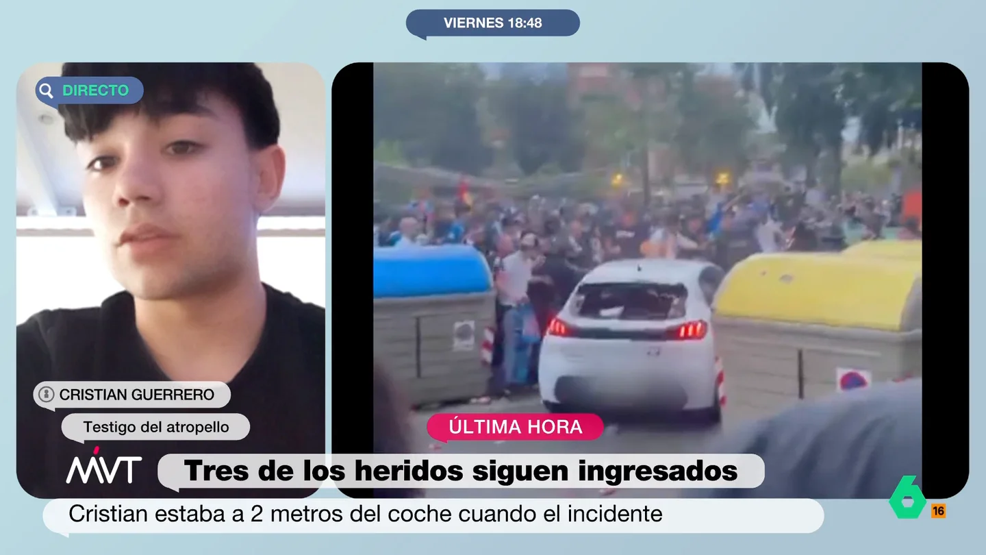 Cristian Guerrero, testigo del atropello en Cornellá: "Vivimos caos, miedo, queríamos salir de allí" El joven explica que se vivieron momentos de "descontrol total" despues del atropello múltiple. Cristian considera que, en días de partido, debería cortarse la circulación en la zona al menos 30 minutos antes para evitar que "pasen estas cosas".