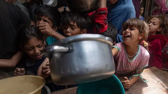 Varios niños tratan de conseguir comida en Gaza Varios niños tratan de conseguir comida en Gaza