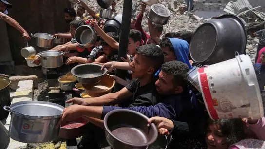 Palestinos luchan por conseguir alimentos en la Franja de Gaza Palestinos luchan por conseguir alimentos en la Franja de Gaza