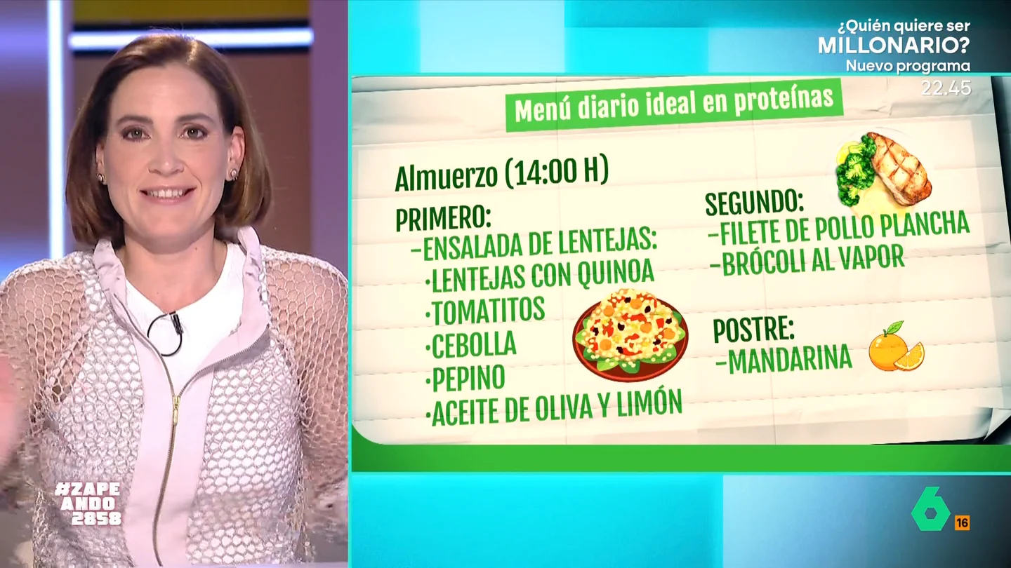De las espinacas y el salmón a un batido proteico casero: Boticaria García ofrece un menú diario ideal en proteínas Boticaria García detalla en este vídeo cómo sería un menú óptimo desde el desayuno hasta la cena para consumir todas las proteínas que nuestro cuerpo necesita para encontrarse mejor.