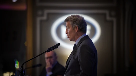 El presidente del Partido Popular (PP), Alberto Núñez Feijóo, este martes en un encuentro informativo desayuno de Nueva Economía Fórum. El presidente del Partido Popular (PP), Alberto Núñez Feijóo, este martes en un encuentro informativo desayuno de Nueva Economía Fórum.