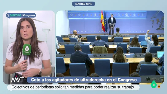 María Llapart, sobre los agitadores ultras: "No queremos echar a nadie del Congreso, queremos que se respeten las normas" María Llapart explica en este vídeo el último incidente protagonizado por agitadores ultras en el Congreso y aclara las reivindicaciones de los periodistas parlamentarios contra este tipo de situaciones que les impiden hacer su trabajo.
