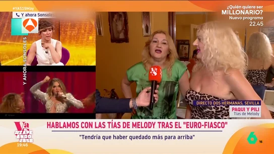 Así reacciona Dani Mateo al descubrir a las tías de Melody: "Son Sonia y Selena de incógnito" Las tías interpretaron frente a las cámaras de 'Y ahora Sonsoles' su propia versión de 'Esa diva'. Como explicaron, no habían podido hablar todavía con la artista pero, saben que ella tiene "mucha fuerza".
