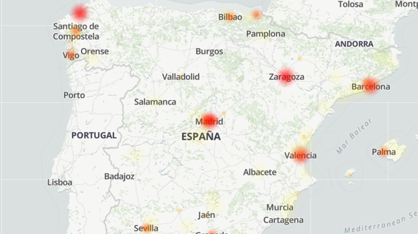 Mapa de calor con problemas de Telefónica