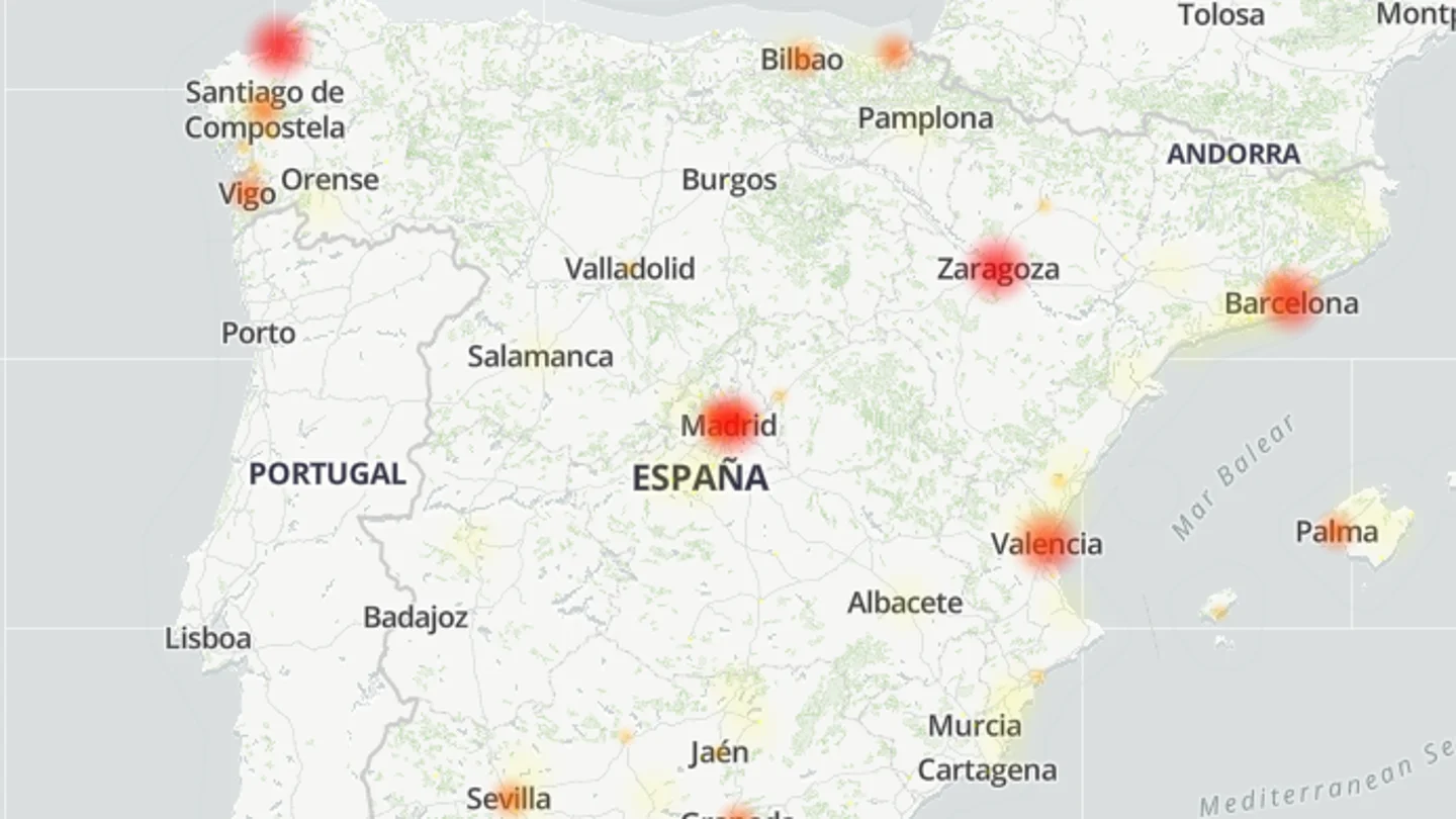 Mapa de calor con problemas de Telefónica Mapa de calor con problemas de Telefónica