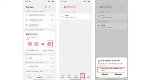 Bloqueando y borrando llamadas del historial Bloqueando y borrando llamadas del historial