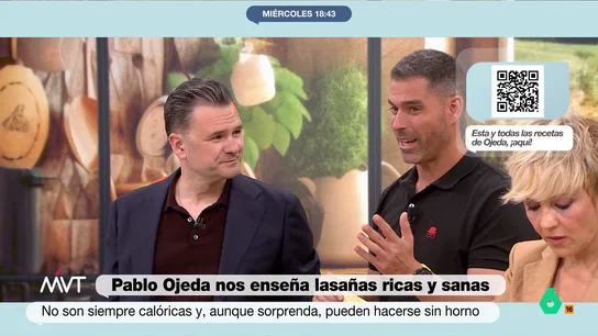 Pablo Ojeda confiesa que lo más duro de trabajar en la tele es "lidiar con las preguntas de Iñaki López" El presentador de Más Vale Tarde no duda en hacer divertidos comentarios y llamativas preguntas al nutricionista mientras cocina.