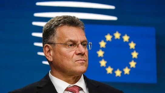 El comisario de Comercio, Maros Sefcovic, en una rueda de prensa en Bruselas. El comisario de Comercio, Maros Sefcovic, en una rueda de prensa en Bruselas.