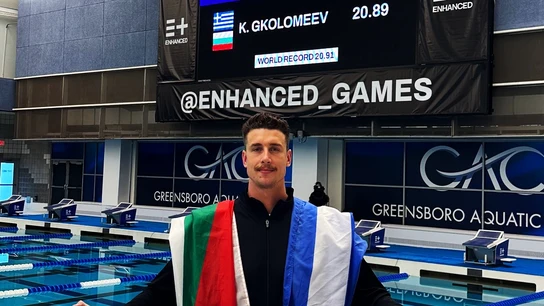 El nadador griego Kristian Gkolomeev, en la presentación, el miércoles en Las Vegas, de los Juegos Mejorados. El nadador griego Kristian Gkolomeev, en la presentación, el miércoles en Las Vegas, de los Juegos Mejorados.