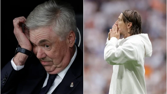 Modric y Ancelotti, emocionados en su despedida en el Santiago Bernabéu Modric y Ancelotti, emocionados en su despedida en el Santiago Bernabéu