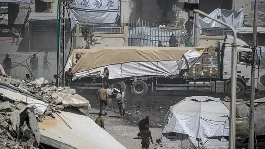 Un camión de ayuda humanitaria en Gaza Un camión de ayuda humanitaria en Gaza