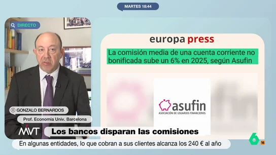 El mensaje de Gonzalo Bernardos tras dispararse las comisiones de los bancos: "Son como un zoco: todo es negociable" Gonzalo Bernardos anima a los clientes a negociar con su banco tras conocerse que este año han subido las comisiones un 6%, si bien asegura que la mayoría de la gente "van entregados y solo saben decir que sí".