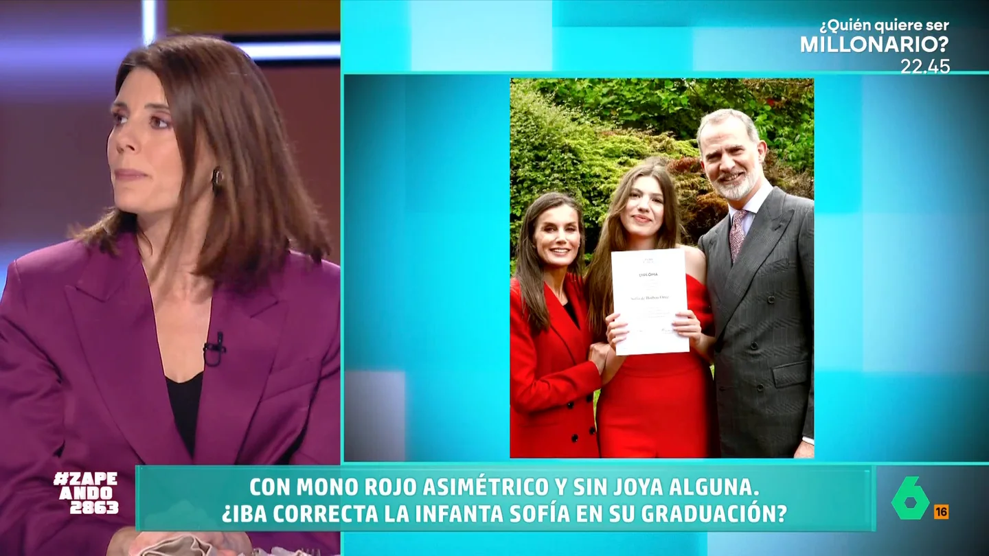 Del color al tipo de vestido: María José Gómez y Verdú desvela los fallos de protocolo en la graduación de la infanta Sofía María José Gómez y Verdú, experta en protocolo, analiza en Zapeando la graduación de la infanta Sofía en el Atlantic College de Gales. En su opinión, hay algunos defectos en el vestido de la infanta o el color en el de la reina Letizia.