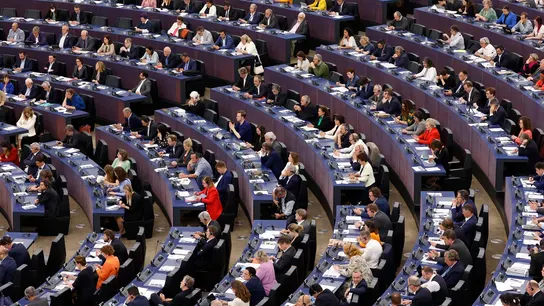 Imagen de archivo de una sesión de votación en el Parlamento Europeo. Imagen de archivo de una sesión de votación en el Parlamento Europeo.