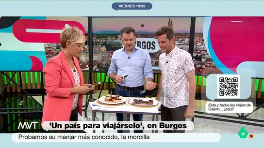Luis Calero les 'cuela' morcilla vegana a Iñaki López y Cristina Pardo: "Salió nuestra parte reptiliana para escoger la buena" Luis Calero ha viajado hasta Burgos y, como era de esperar, ha traído uno de los productos estrella de la ciudad: la morcilla.