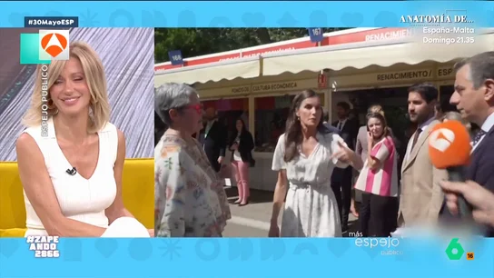 Así ha sido el lapsus de la reina Letizia en la Feria del Libro: "Besos para todos" La monarca ha asistido a la inauguración de la Feria del Libro de Madrid. La reina ha atendido a la prensa y, mientras hablaba con un reportero del programa presentado por Susanna Griso cometió un pequeño error.