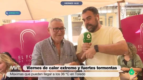 Javier Bastida pide que Iñaki López y Cristina Pardo paguen su cuenta en un bar: "La factura vale ocho pavos" El reportero ha visitado Toledo ya que, como ha explicado, "hay riesgo de tormenta seca y, el próximo fin de semana, estaremos entorno a los 36 grados".