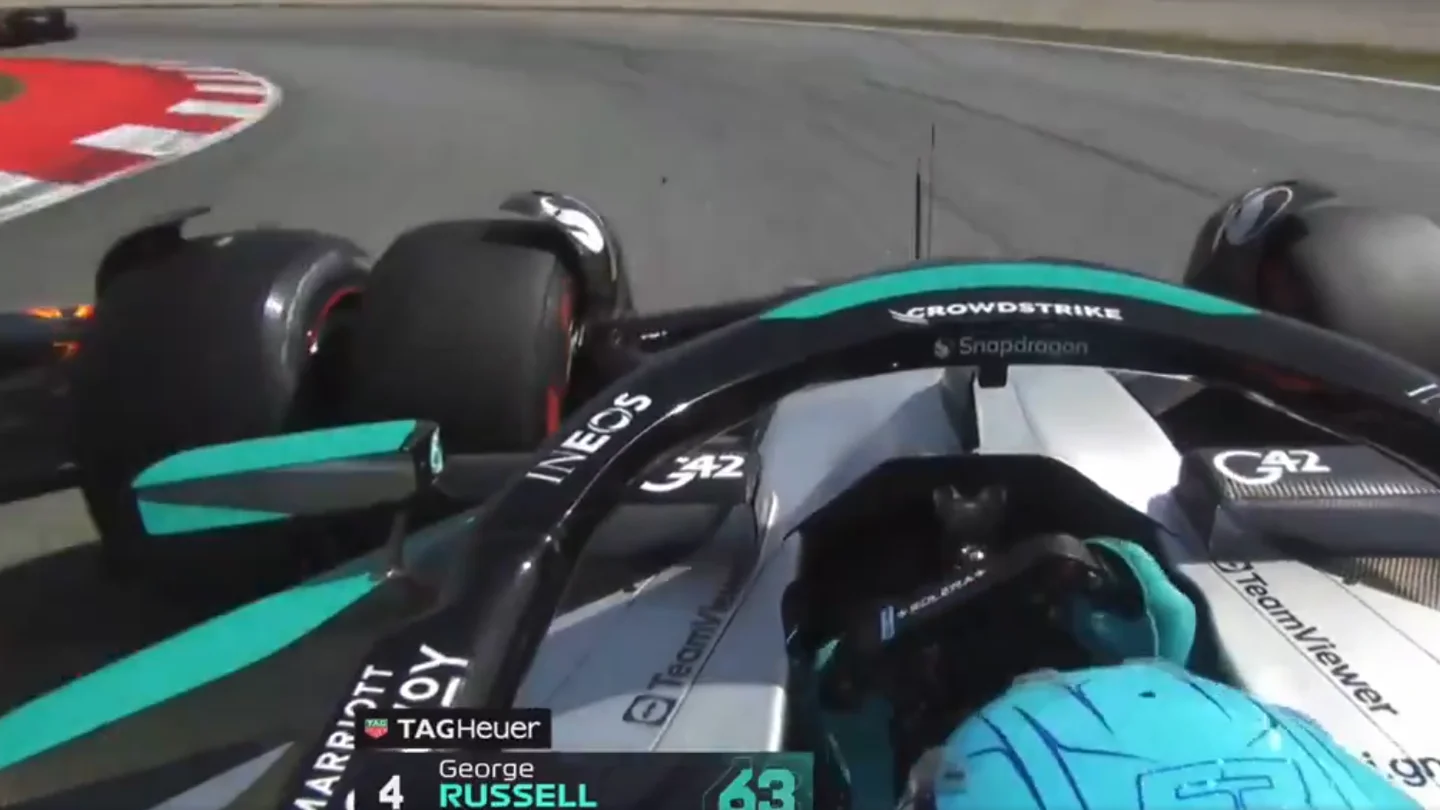 Toque entre Verstappen y Russell en el GP de España Toque entre Verstappen y Russell en el GP de España