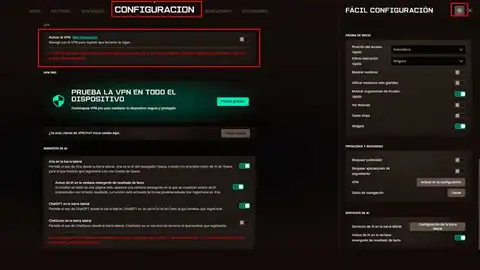 Activando la VPN de Opera GX Activando la VPN de Opera GX