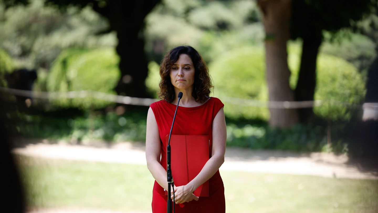 La presidenta madrileña, Isabel Díaz Ayuso, durante una rueda de prensa en la Conferencia de Presidentes La presidenta madrileña, Isabel Díaz Ayuso, durante una rueda de prensa en la Conferencia de Presidentes