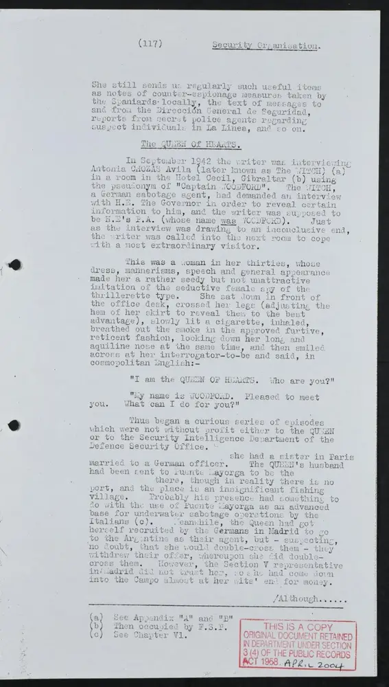 Documentación desclasificada sobre "The Queen of hearts" Documentación desclasificada de los servicios británicos donde hacen referencia a "The Queen of hearts"