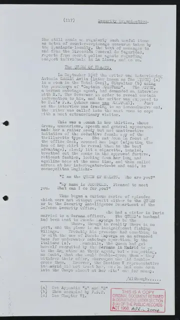 Documentación desclasificada sobre "The Queen of hearts" Documentación desclasificada de los servicios británicos donde hacen referencia a "The Queen of hearts"