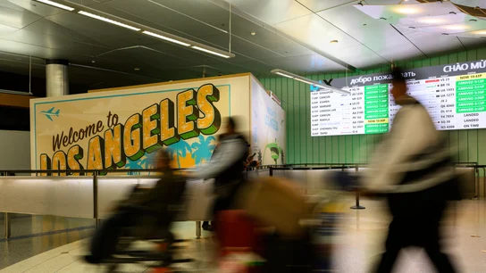 Cartel de bienvenida a Los Ángeles en el Aeropuerto Internacional de Los Ángeles, este sábado. Cartel de bienvenida a Los Ángeles en el Aeropuerto Internacional de Los Ángeles, este sábado.