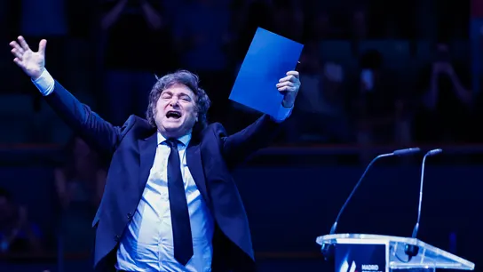 El presidente de Argentina, Javier Milei, en el cierre del Madrid Economic Forum, este domingo. El presidente de Argentina, Javier Milei, en el cierre del Madrid Economic Forum, este domingo.