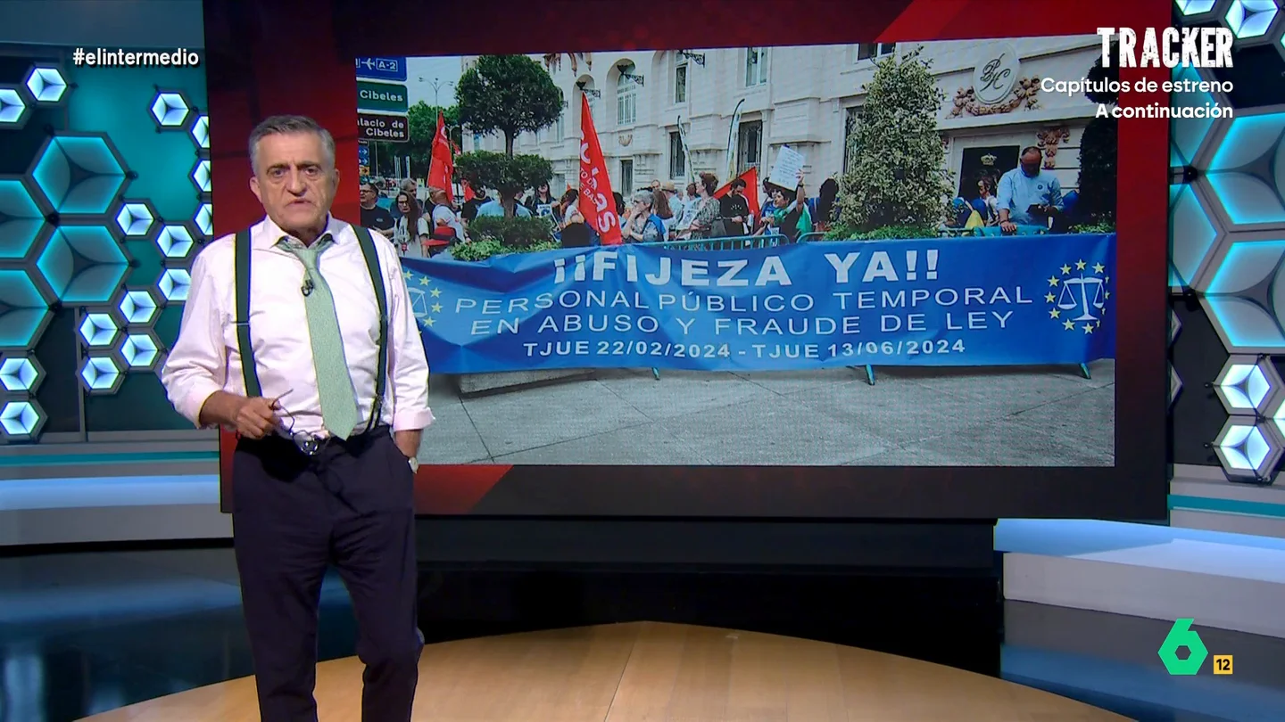 Wyoming, sobre la situación de los interinos en España: "Es pertinente pelearnos por dar estabilidad a estos trabajadores" El presentador expone que en España hay 800.000 personas que trabajan de forma temporal en la administración pública. "La interinidad se ha cronificado y ha pasado de gobierno en gobierno sin que ninguno haya puesto remedio", afirma Wyoming.