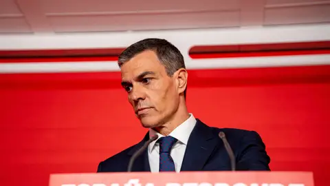 El presidente del Gobierno, Pedro Sánchez, durante su comparecencia en Ferraz de este jueves. El presidente del Gobierno, Pedro Sánchez, durante su comparecencia en Ferraz de este jueves.