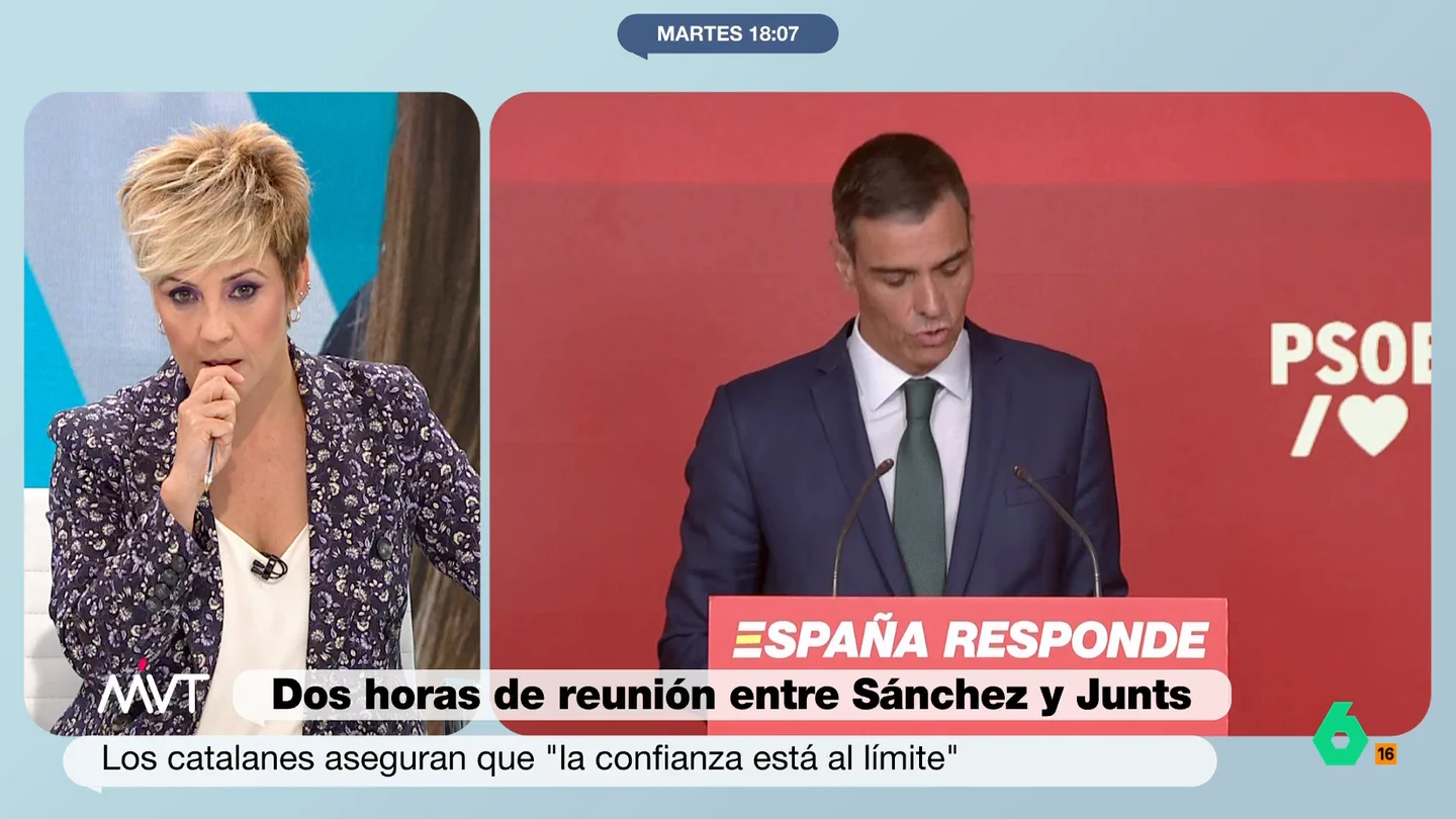 Cristina Pardo, sobre la negativa de Junts de hacerse una foto con Sánchez: "Es acentuar la humillación al presidente del Gobierno" Cristina Pardo, sobre la negativa de Junts de hacerse una foto con Sánchez: "Es acentuar la humillación al presidente del Gobierno"