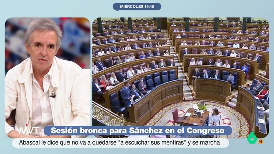 Ramoncín, indignado con la 'espantada' de Abascal: "Este matasiete curra menos que el Ángel de la Guarda" El líder de Vox ha dedicado unas duras palabras al presidente del Gobierno, al que ha calificado de "corrupto" y "traidor". Tras estas palabras, Abascal ha abandonado el hemiciclo, apuntando con el dedo a Sánchez antes de salir.