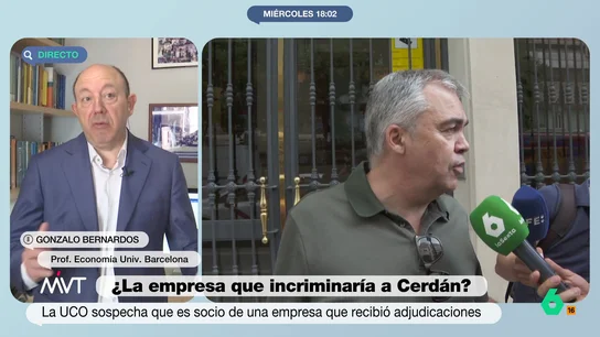 Gonzalo Bernardos, sobre el presunto contrato de Cerdán por el 45% de Servinabar: "Es muy burdo. No se complicaron la vida" Gonzalo Bernardos analiza en este vídeo las sospechas de la UCO sobre la supuesta participación de Santos Cerdán en Servinabar, una empresa que recibió adjudicaciones.