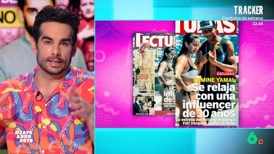 Juan Sanguino, sobre la posible relación de Lamine Yamal y Fati Vázquez: "Lo ha desmentido, pero las fotos están muy bien tiradas" Juan Sanguino analiza la portada de 'Lecturas' en la que aparecen Lamine Yamal y la influencer Fati Vázquez, 12 años mayor que él, así como partes del artículo interior que contienen frases lapidarias.