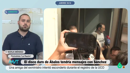 Borja Méndez, sobre el USB requisado a Ábalos: "Son conversaciones comprometedoras pero de tinte más político" El periodista de 'La Razón' explica que la memoria tendría mensajes y documentos, intercambiados durante años, entre Ábalos y otros miembros del Partido Socialista, entre los que podría estar el presidente del Gobierno, Pedro Sánchez.