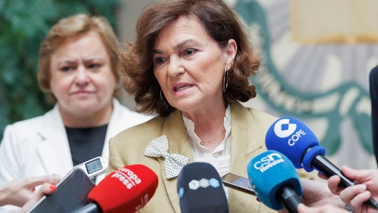 La presidenta del Consejo de Estado, Carmen Calvo, durante la atención a medios La presidenta del Consejo de Estado, Carmen Calvo, durante la atención a medios