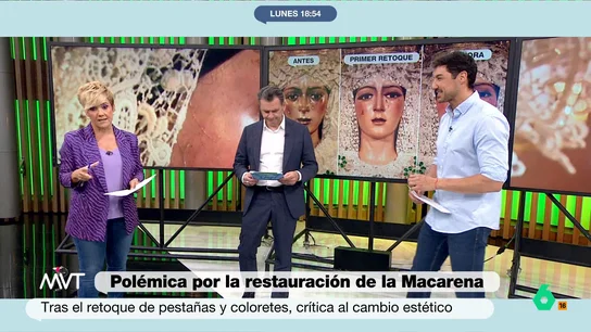 Cristina Pardo, sobre la polémica por la Macarena: "Entiendo el shock con el Ecce Homo de Borja, pero esto...” La imagen de la virgen ha sido restaurada y los cambios sufridos han provocado la indignación de devotos y fieles. En las intervenciones habrían, por un lado, cambiado sus pestañas y, por otro, enrojecido sus mejillas.