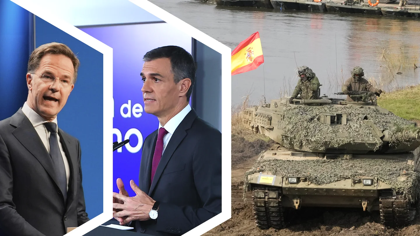 Rutte corrige a Sánchez y asegura que España deberá invertir el 3,5% del PIB en conjunto en gasto militar puro. Rutte corrige a Sánchez y asegura que España deberá invertir el 3,5% del PIB en conjunto en gasto militar puro.