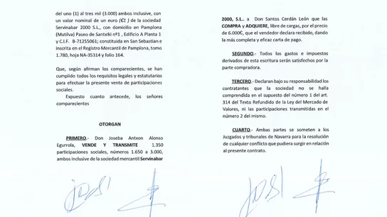 La UCO entrega al Supremo el contrato que prueba que Santos Cerdán adquirió el 45% de la constructora Servinabar. La UCO entrega al Supremo el contrato que prueba que Santos Cerdán adquirió el 45% de la constructora Servinabar.