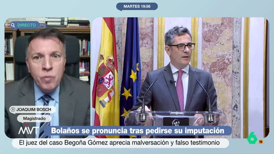 Joaquim Bosch opina sobre el auto del juez Peinado para imputar a Bolaños: "Presenta cuestiones controvertidas jurídicamente" El magistrado Joaquim Bosch analiza en Más Vale Tarde el auto del juez Peinado pidiendo al Supremo imputar a Félix Bolaños por malversación y falso testimonio, dos delitos a los que ve un encaje discutible.