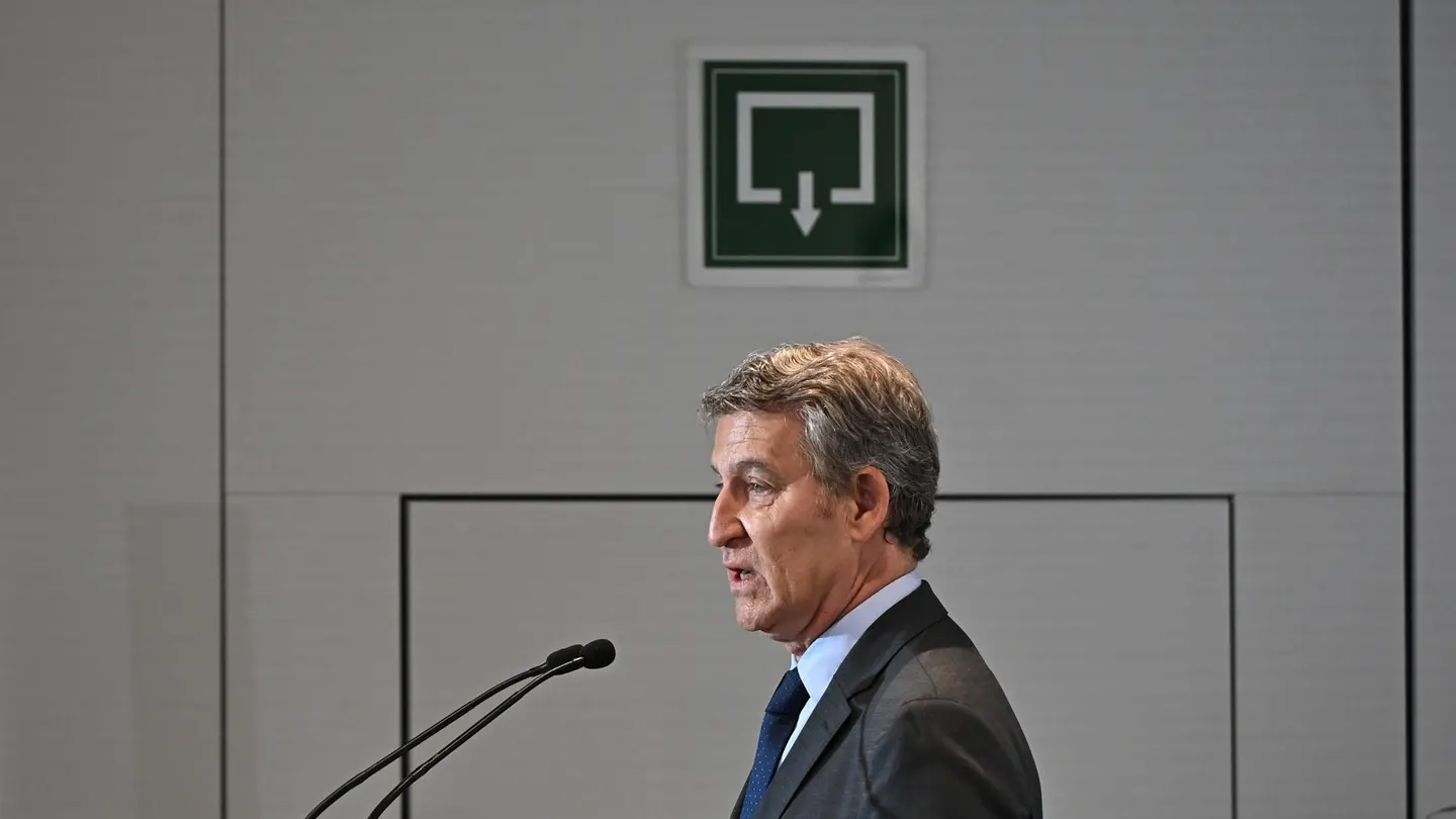 El presidente del PP, Alberto Núñez Feijóo, durante el Foro ABC celebrado este martes en la sede del periódico. El presidente del PP, Alberto Núñez Feijóo, durante el Foro ABC celebrado este martes en la sede del periódico.