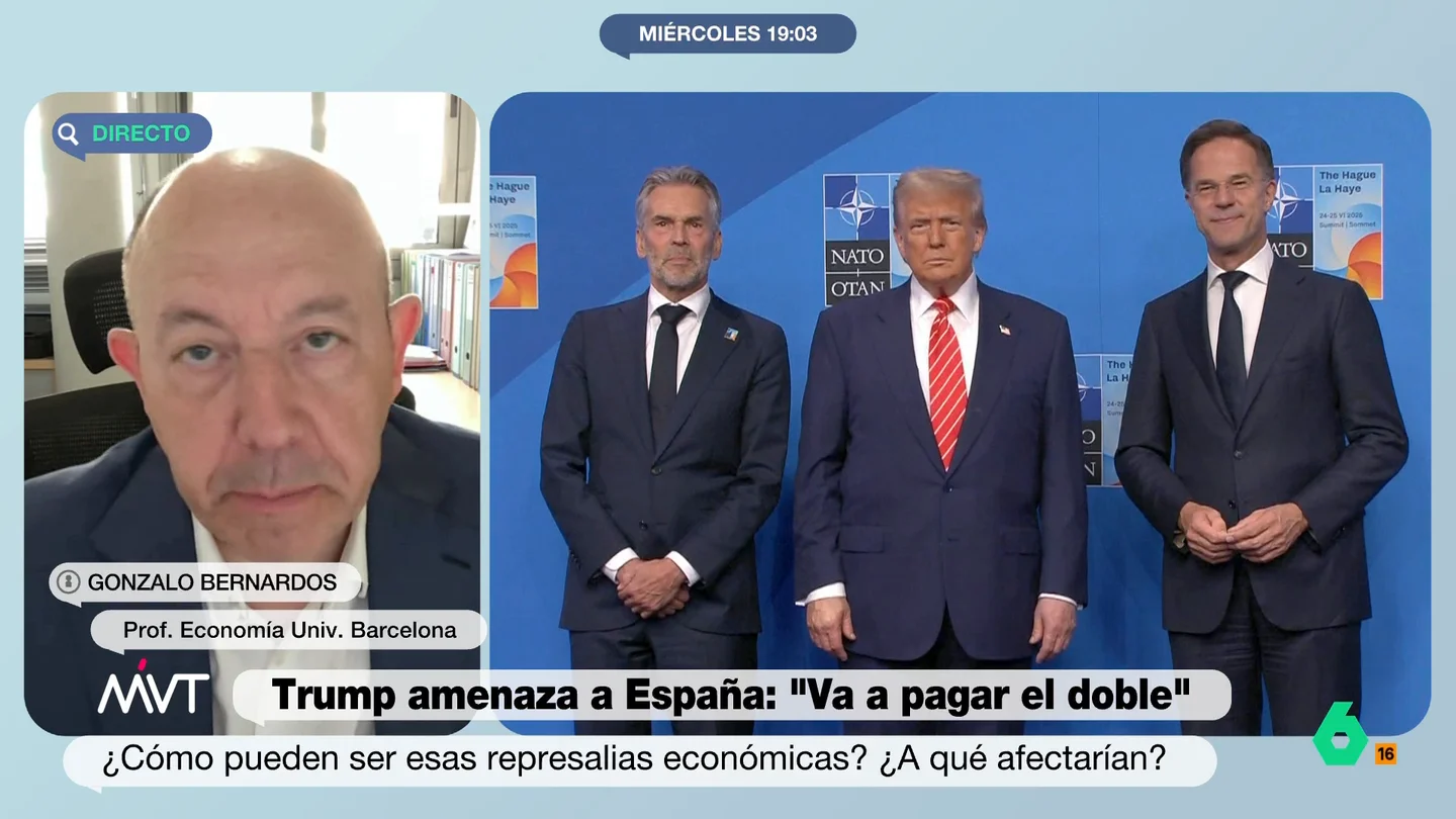 Gonzalo Bernardos rebaja el impacto de las amenazas comerciales de Trump: "Somos uno de los países que depende menos de EEUU" Gonzalo Bernardos analiza en este vídeo las amenazas comerciales de Trump a España por el gasto en defensa y apunta qué sectores podrían verse más afectados, si bien recuerda que nuestras exportaciones a EEUU son "escasamente importantes".