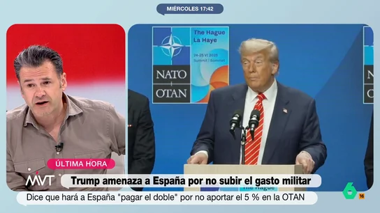 Iñaki López, tras las palabras de Trump sobre España: "Todo el mundo pensando que el problema era Irán, y éramos nosotros" El presentador de Más Vale Tarde reacciona a las palabras del presidente de Estados Unidos después de que Pedro Sánchez mantenga que nuestro país no va a alcanzar el 5% del PIB en gasto en defensa.