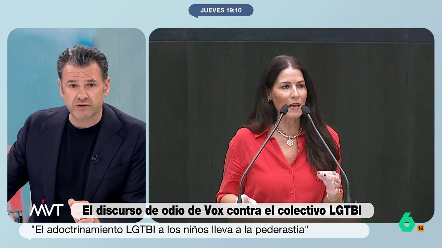 Iñaki López responde tajante al discurso homófobo de Carla Toscano (Vox): "No es más que un compendio de odio" Iñaki López responde con contundencia al discurso contra el colectivo LGTBI de Carla Toscano, concejala de Vox en el Ayuntamiento de Madrid, y le recuerda que si le realmente le preocupa la pederastia "puede señalar a la Iglesia católica".